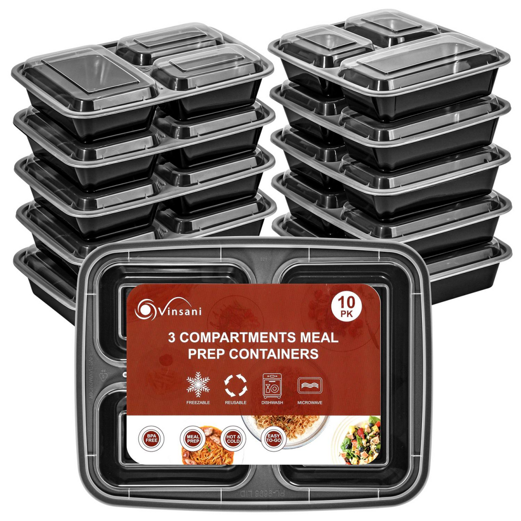 VINSANI 10-Pack 3-Compartment Meal Prep Containers (1010425) - HTML