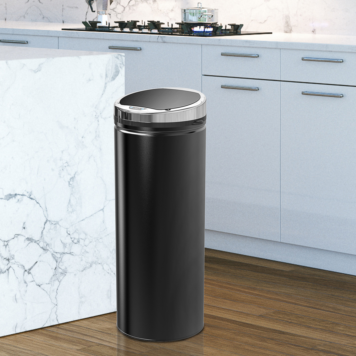 50L Stainless Steel Infrared Sensor Trash Can w/ Removable Bucket, Black
