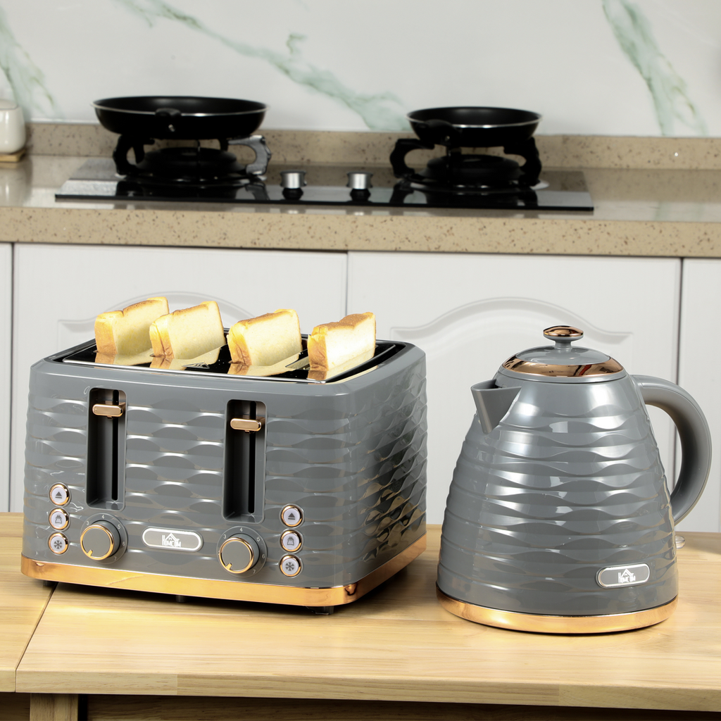 HOMCOM 1.7L Electric Kettle & 4-Slice Toaster Set, Rapid Boil, Grey, HTML