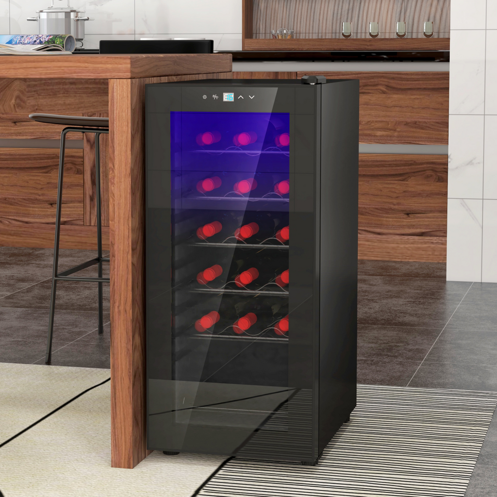 HOMCOM 50L 18-Bottle Wine Cooler Fridge Black, Glass Door, LED, 5–18°C