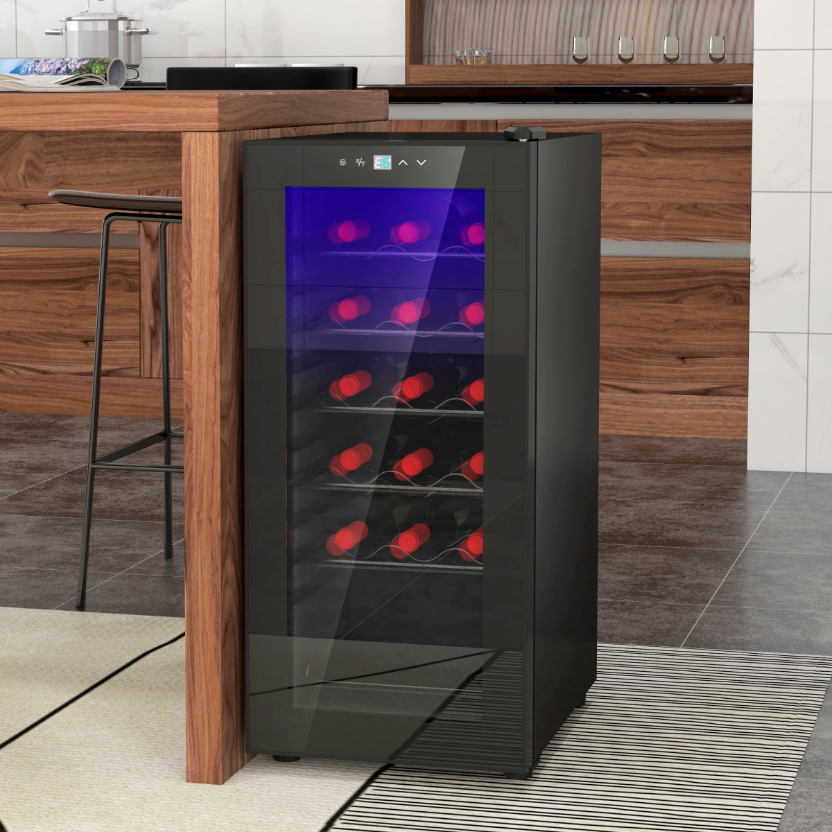 HOMCOM 50L 18-Bottle Wine Cooler Fridge Black, Glass Door, LED, 5–18°C