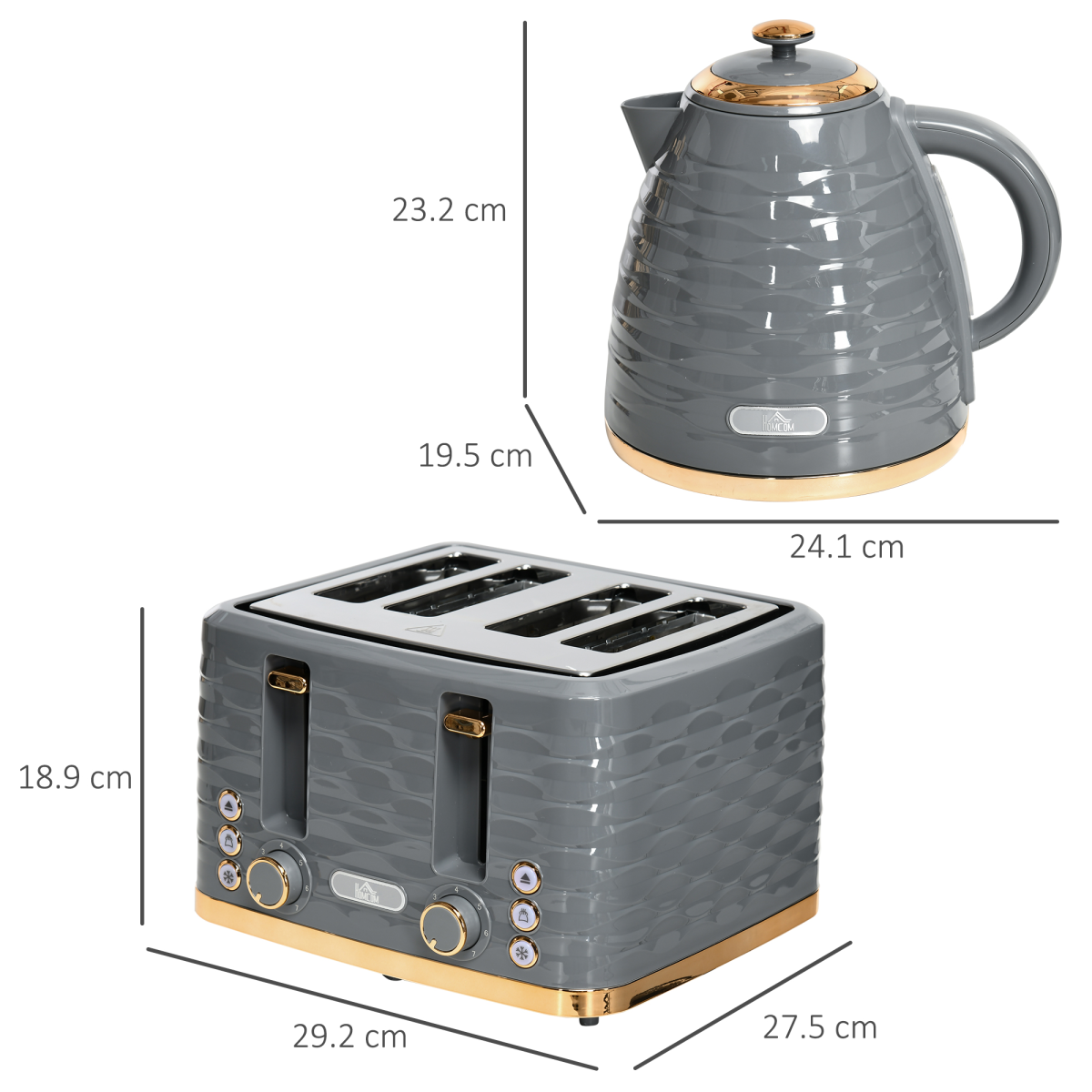 HOMCOM 1.7L Electric Kettle & 4-Slice Toaster Set, Rapid Boil, Grey, HTML