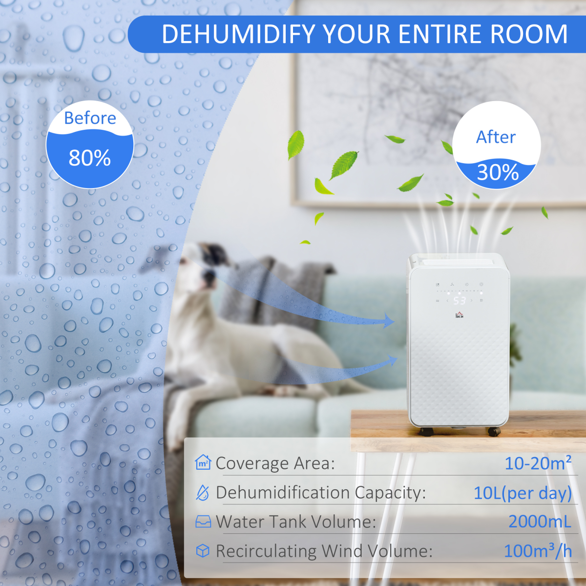 HOMCOM 10L Portable Quiet Dehumidifier with Air Purifier, Timer & 5 Modes (HTML)