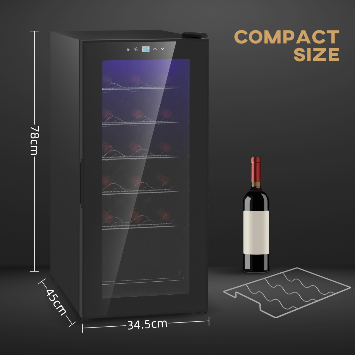 HOMCOM 50L 18-Bottle Wine Cooler Fridge Black, Glass Door, LED, 5–18°C