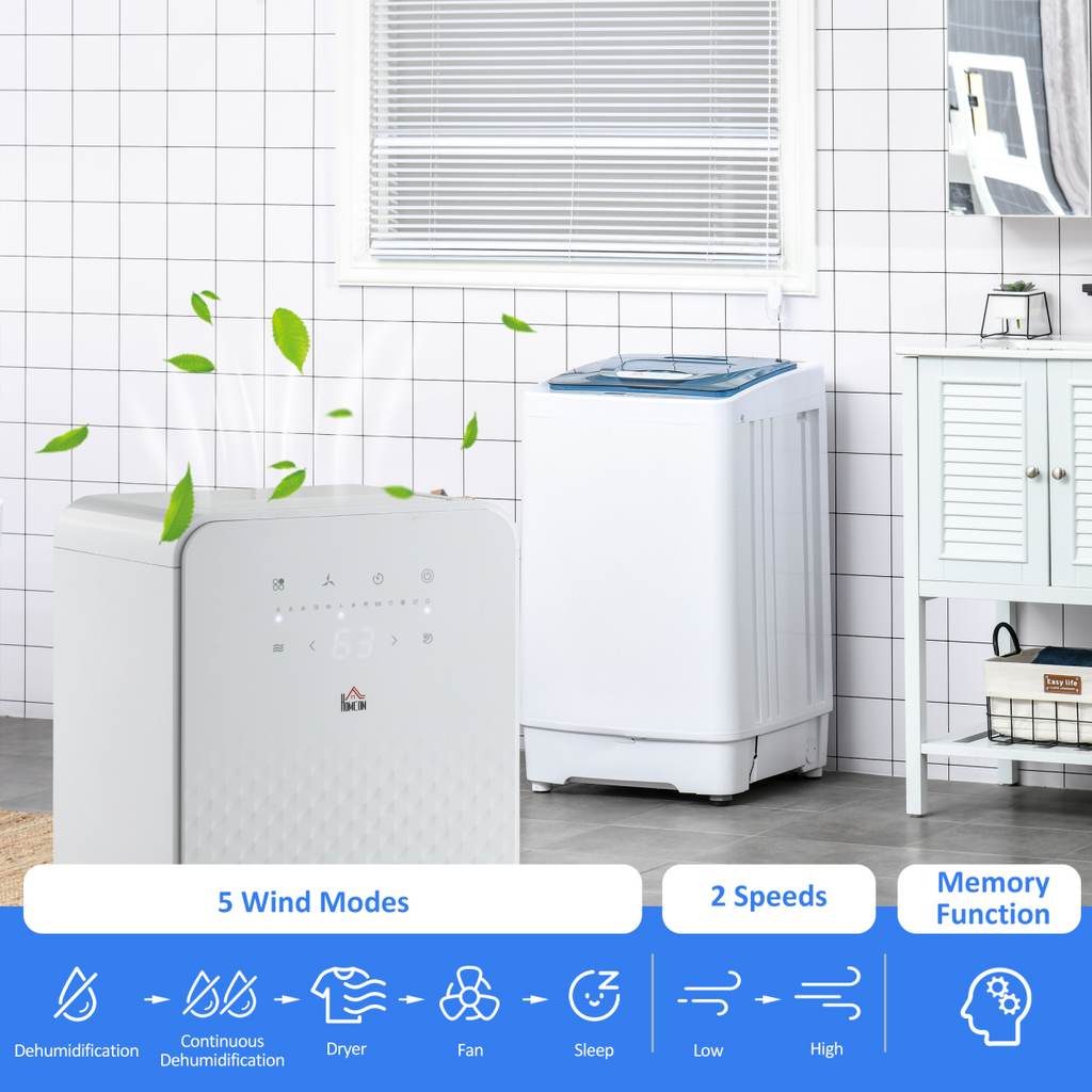 HOMCOM 10L Portable Quiet Dehumidifier with Air Purifier, Timer & 5 Modes (HTML)