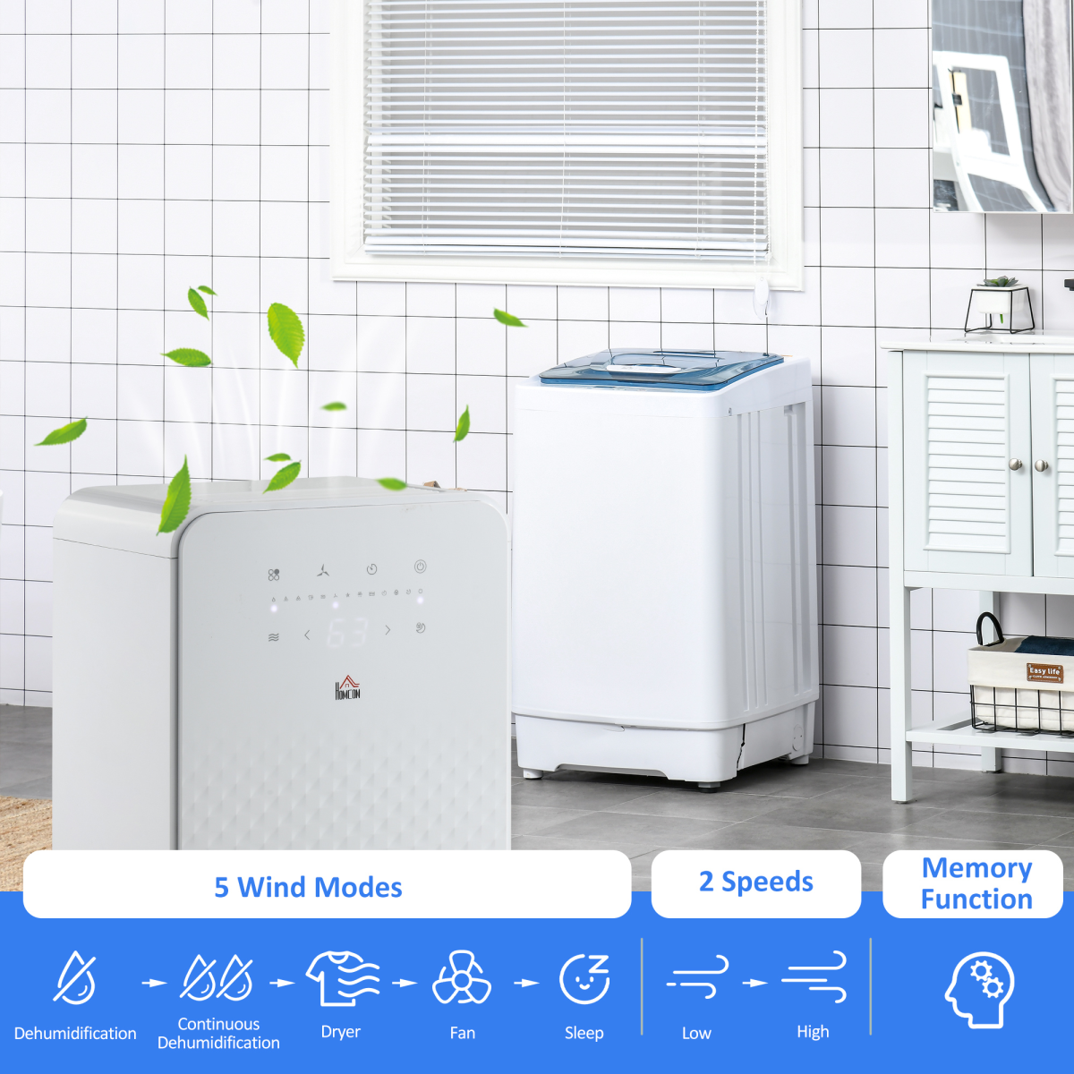 HOMCOM 10L Portable Quiet Dehumidifier with Air Purifier, Timer & 5 Modes (HTML)