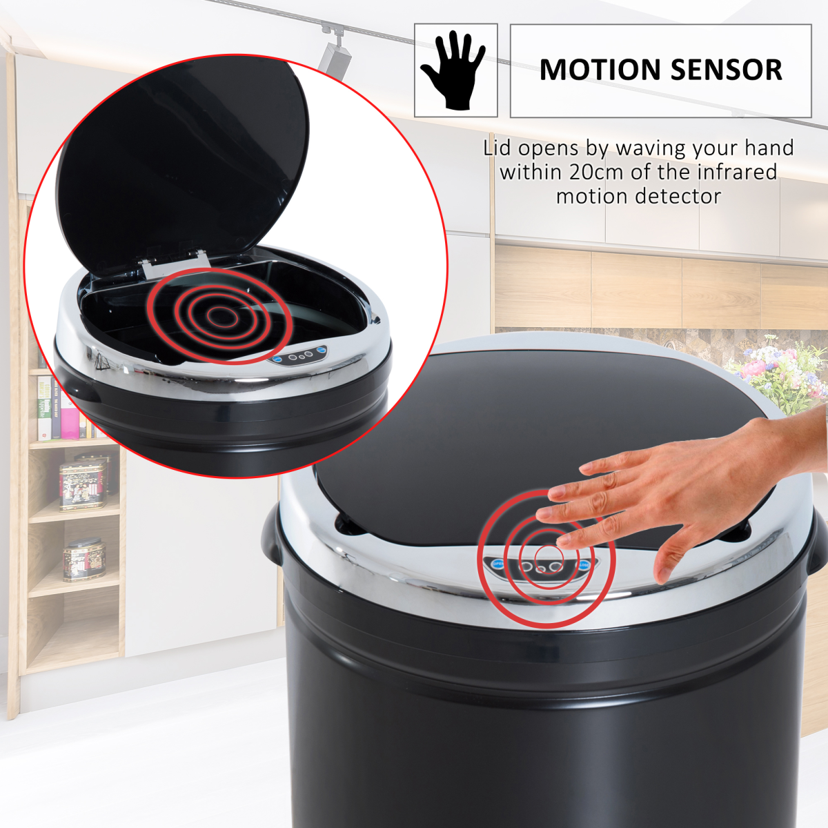50L Stainless Steel Infrared Sensor Trash Can w/ Removable Bucket, Black