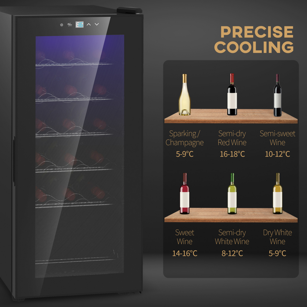 HOMCOM 50L 18-Bottle Wine Cooler Fridge Black, Glass Door, LED, 5–18°C