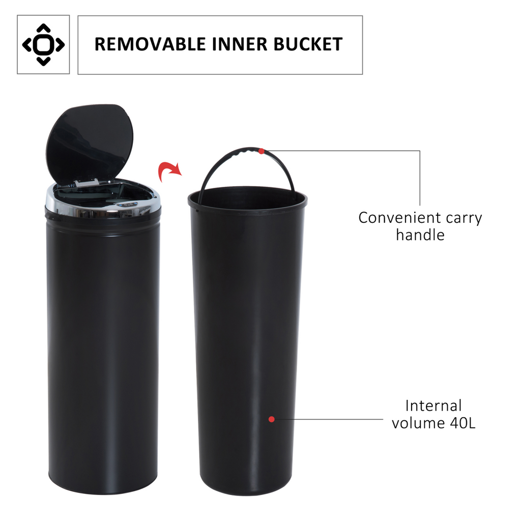 50L Stainless Steel Infrared Sensor Trash Can w/ Removable Bucket, Black