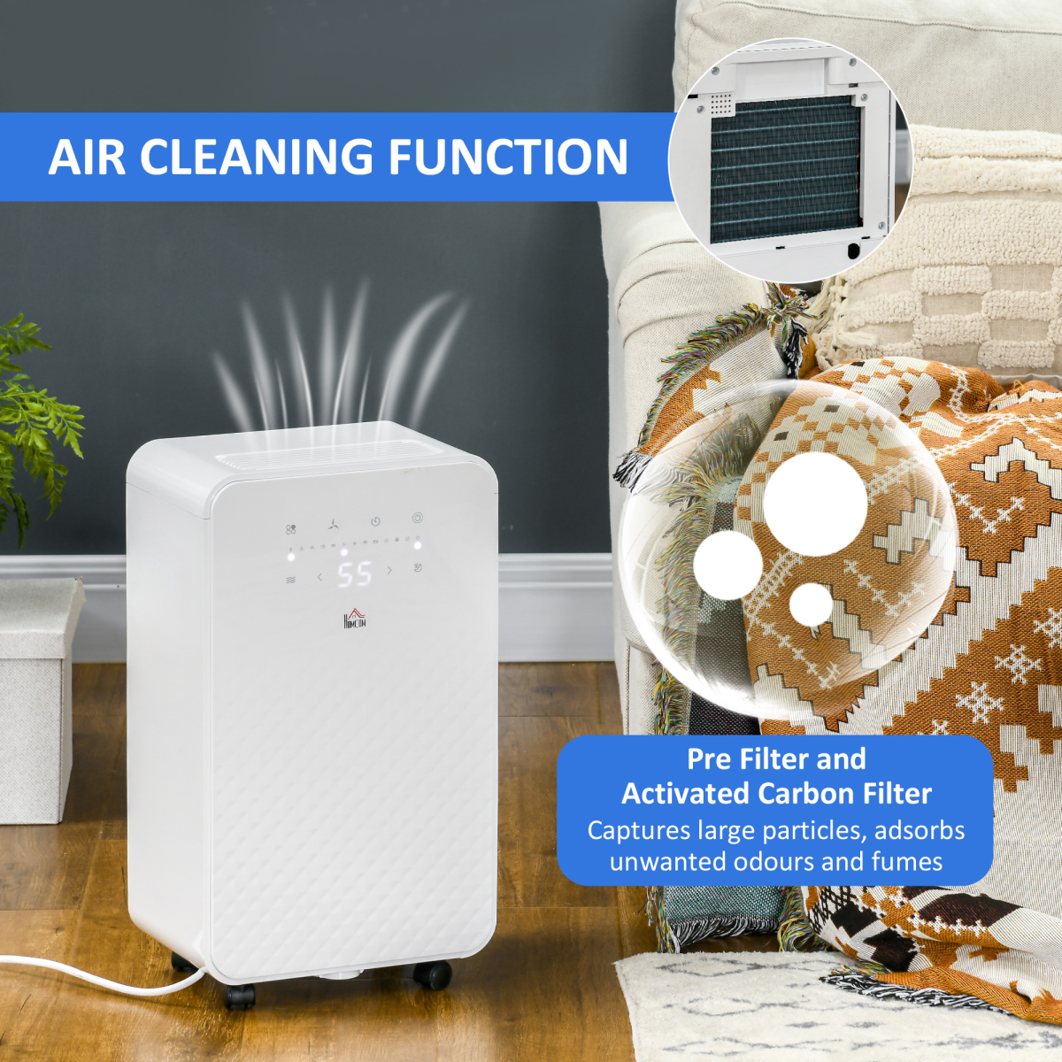 HOMCOM 10L Portable Quiet Dehumidifier with Air Purifier, Timer & 5 Modes (HTML)