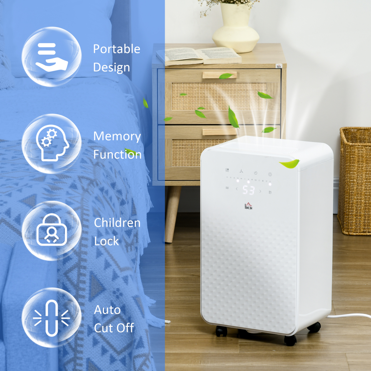 HOMCOM 10L Portable Quiet Dehumidifier with Air Purifier, Timer & 5 Modes (HTML)