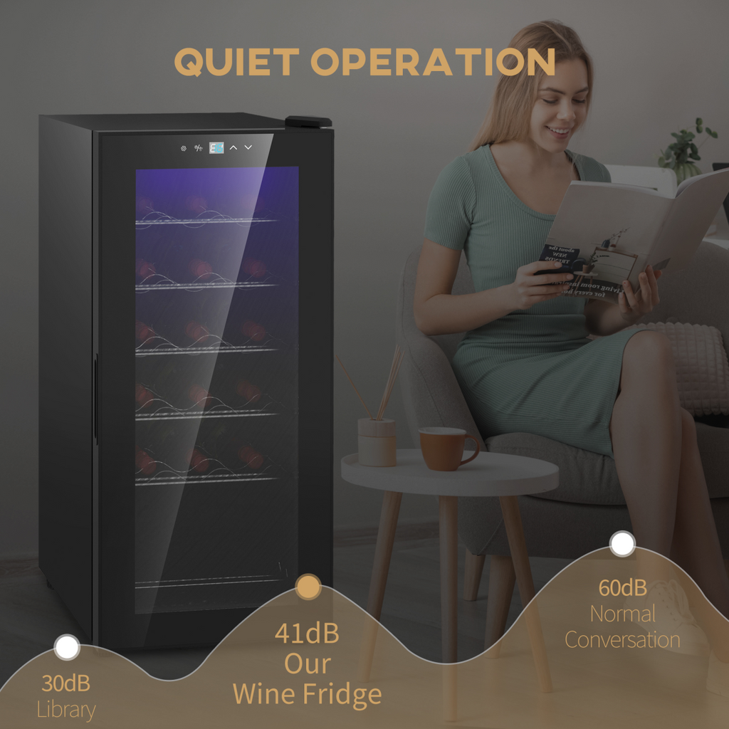 HOMCOM 50L 18-Bottle Wine Cooler Fridge Black, Glass Door, LED, 5–18°C