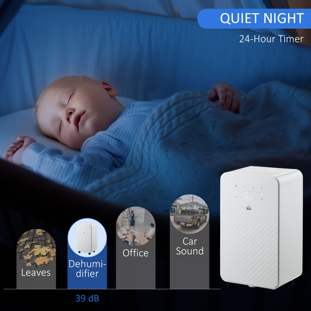 HOMCOM 10L Portable Quiet Dehumidifier with Air Purifier, Timer & 5 Modes (HTML)