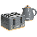 HOMCOM 1.7L Electric Kettle & 4-Slice Toaster Set, Rapid Boil, Grey, HTML