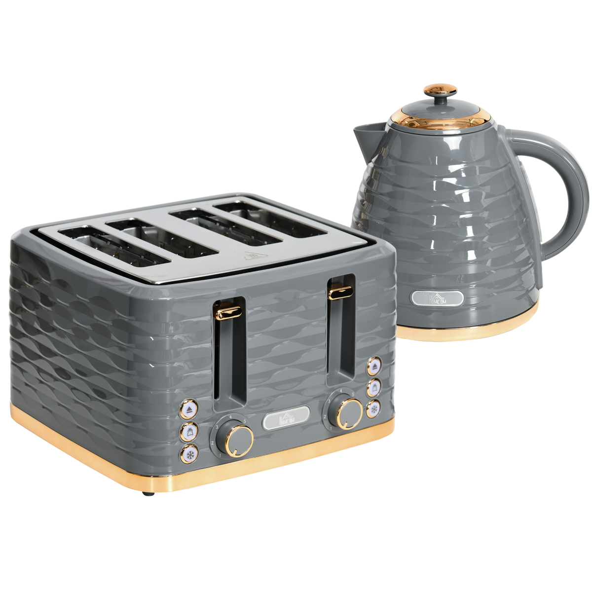 HOMCOM 1.7L Electric Kettle & 4-Slice Toaster Set, Rapid Boil, Grey, HTML